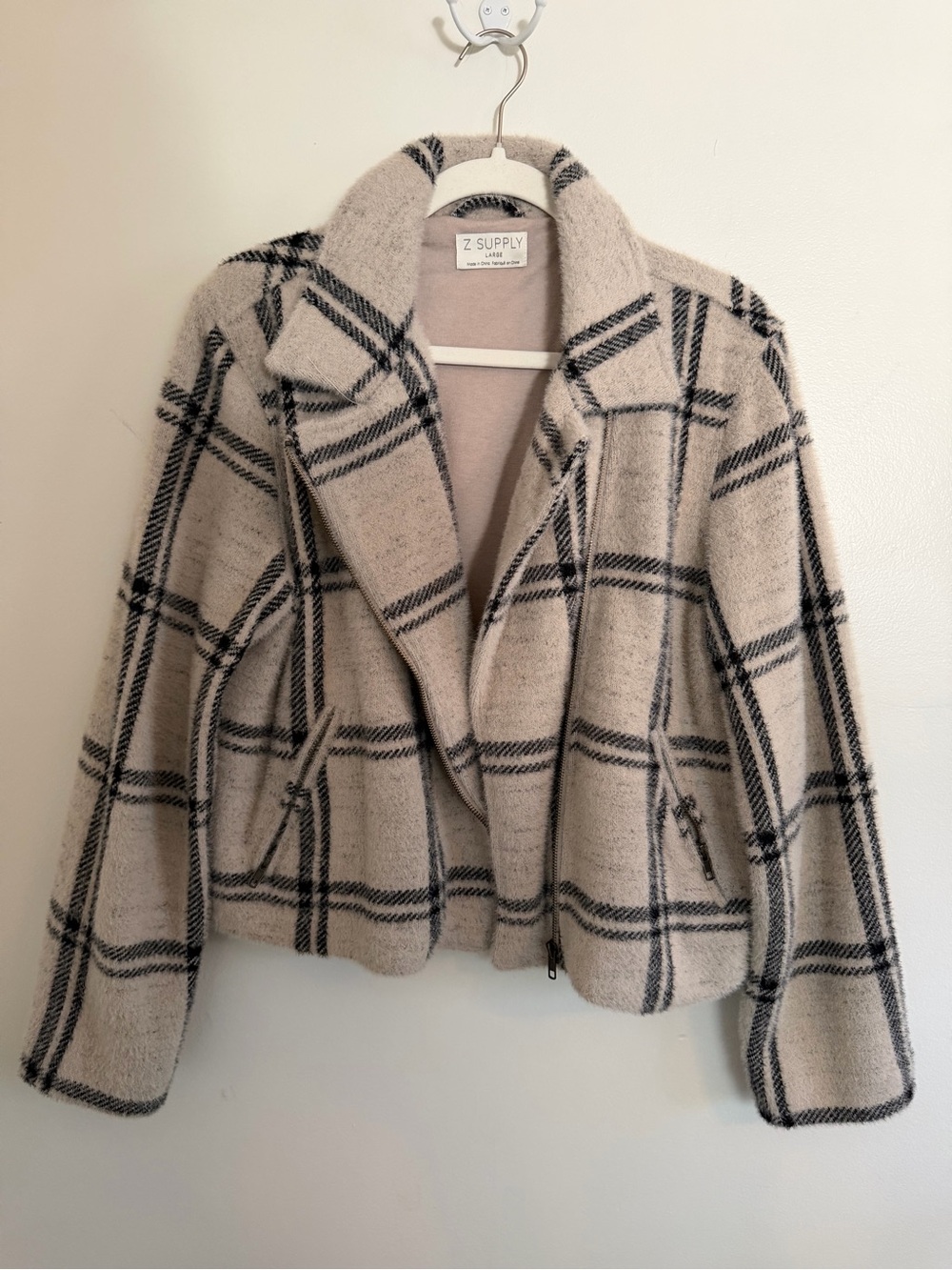Z Supply Beige Plaid Cropped Blazer Jacket